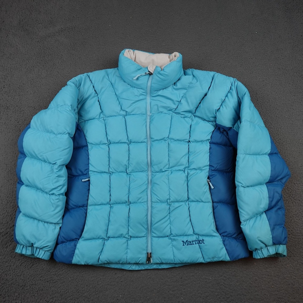 Marmot Jacket Womens Medium Blue Down Puffer Quilted Full Zip Insulated Winter